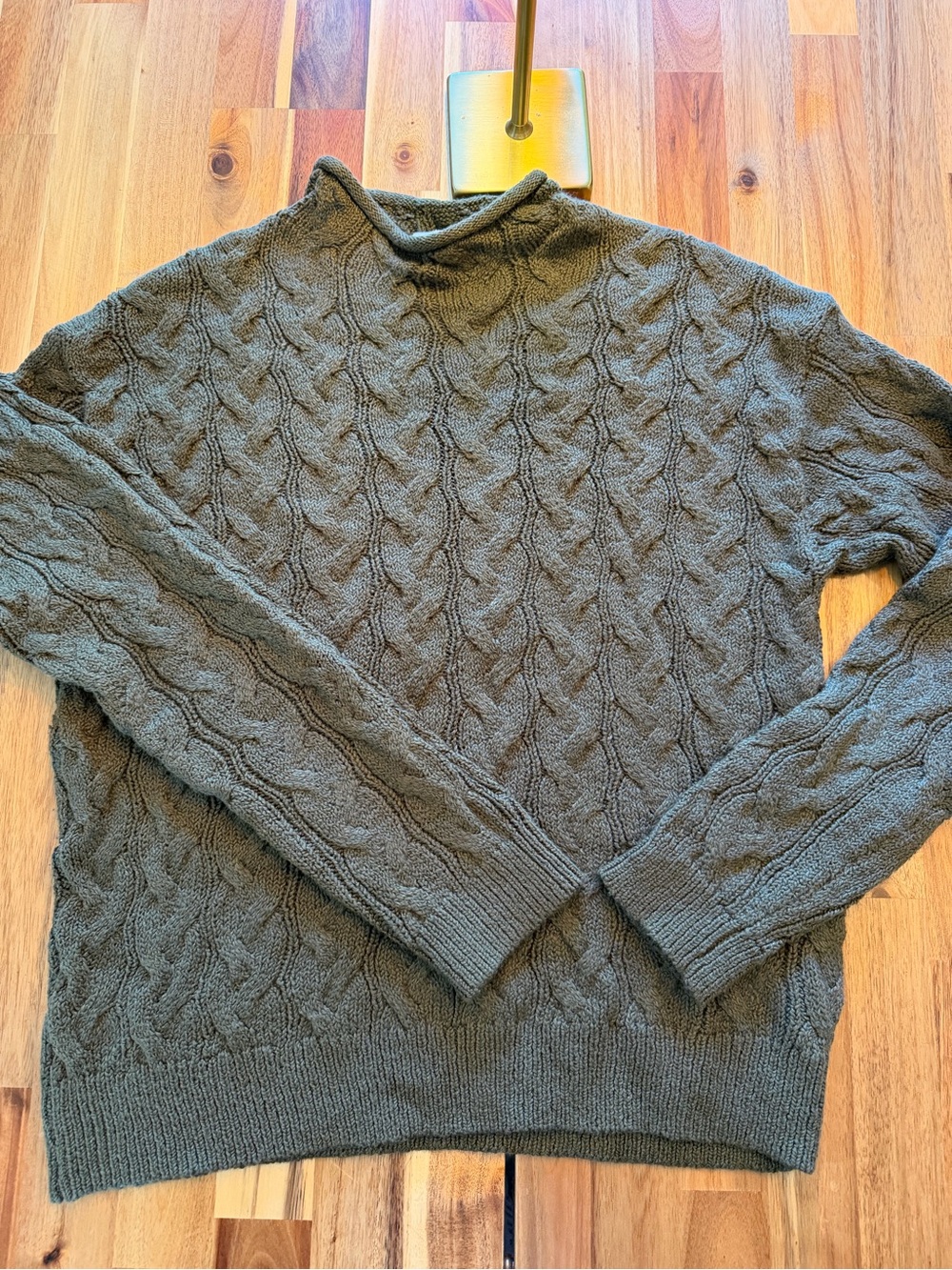 J.Crew Cable Knit Mock Neck Sweater Olive Green Cotton Blend Size L